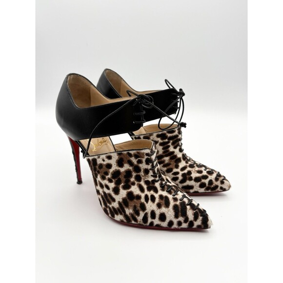 Christian Louboutin Leopard Print Calf Hair Corsita Booties 100mm Sz EU 36.5 - Picture 3 of 14